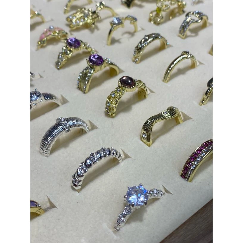 铜合金锆石戒指 铜合金 金色锆石风女小众复古食指戒高级重工指环