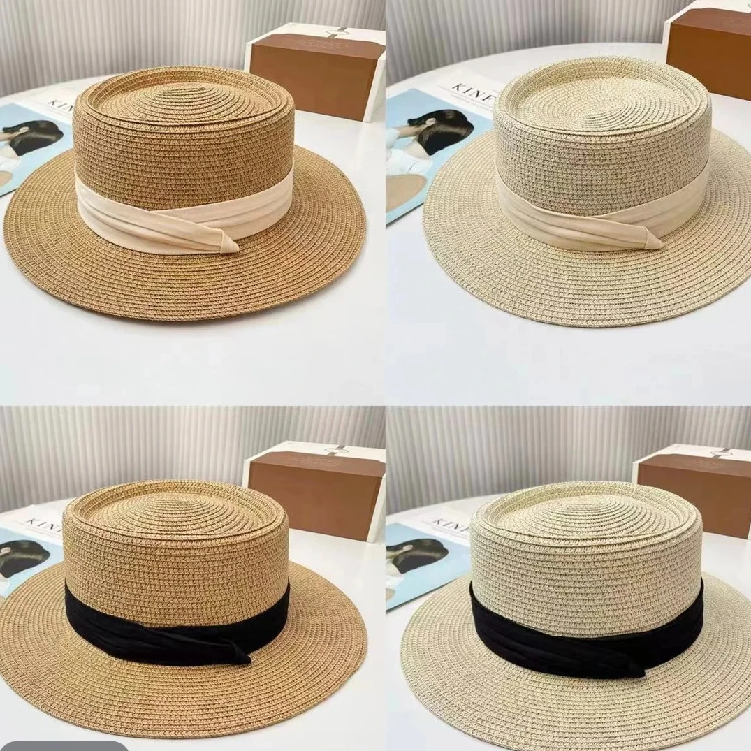 2025新款法式平顶草帽女大头围海沙滩礼帽编织太阳帽夏天户外遮阳