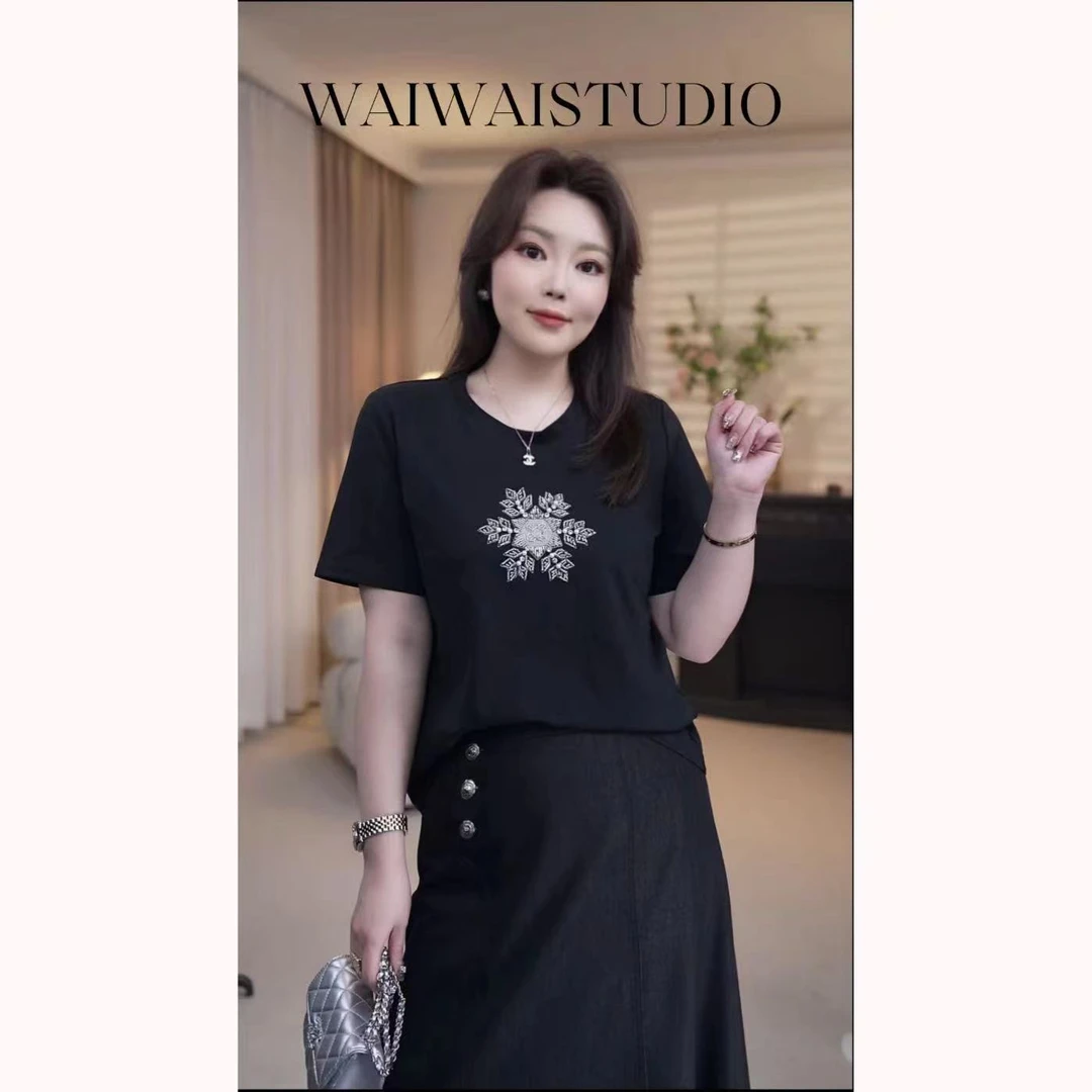 【雪花】显瘦重工绣花钉珠百搭时尚T恤 25S170