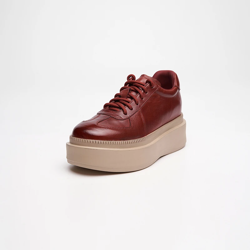 TXT【摩卡栗棕】厚底板鞋女士圆头时尚百搭真皮复古阔腿裤必备鞋