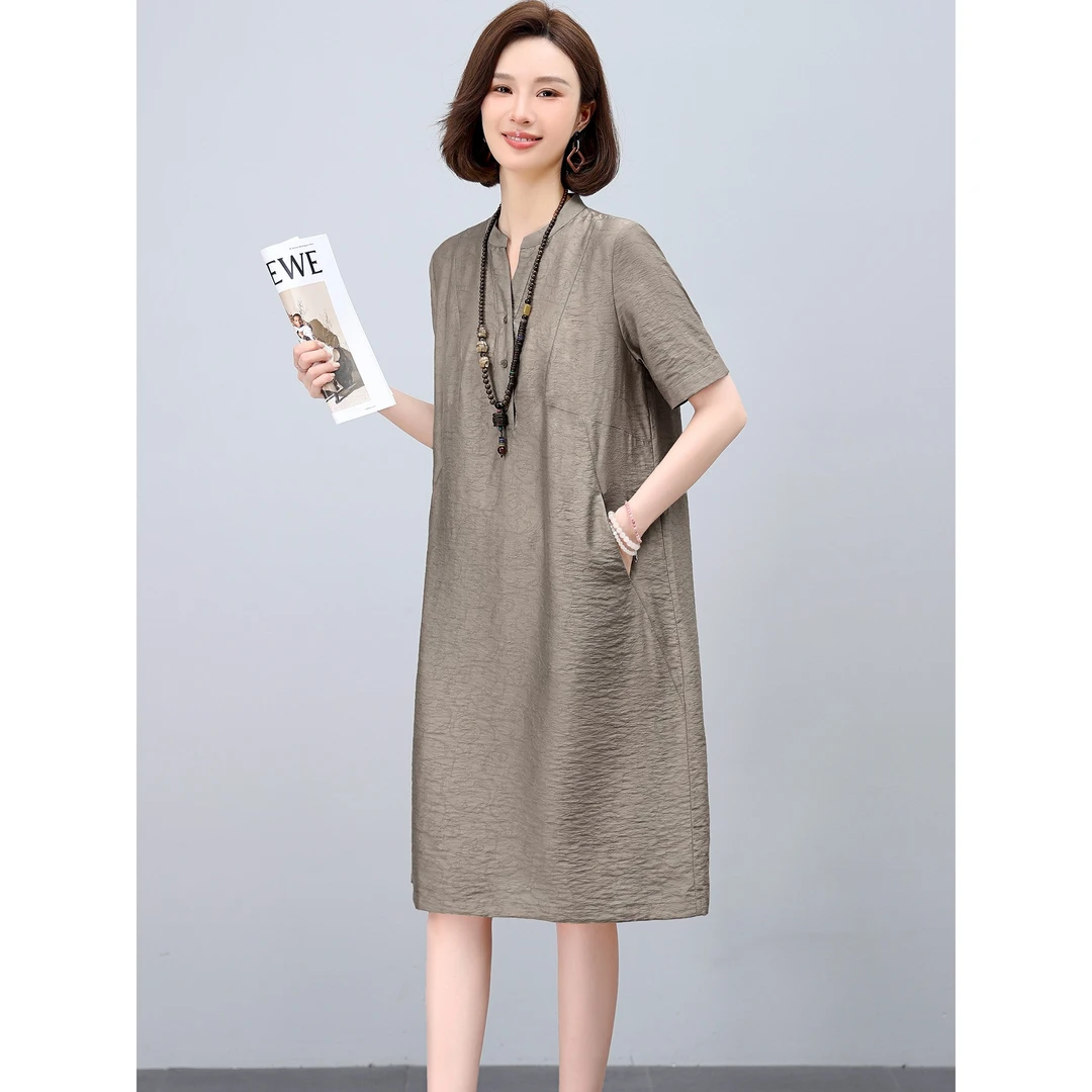 莱赛尔连衣裙夏季薄款2025新款今年流行爆款独特漂亮妈妈亚麻裙子