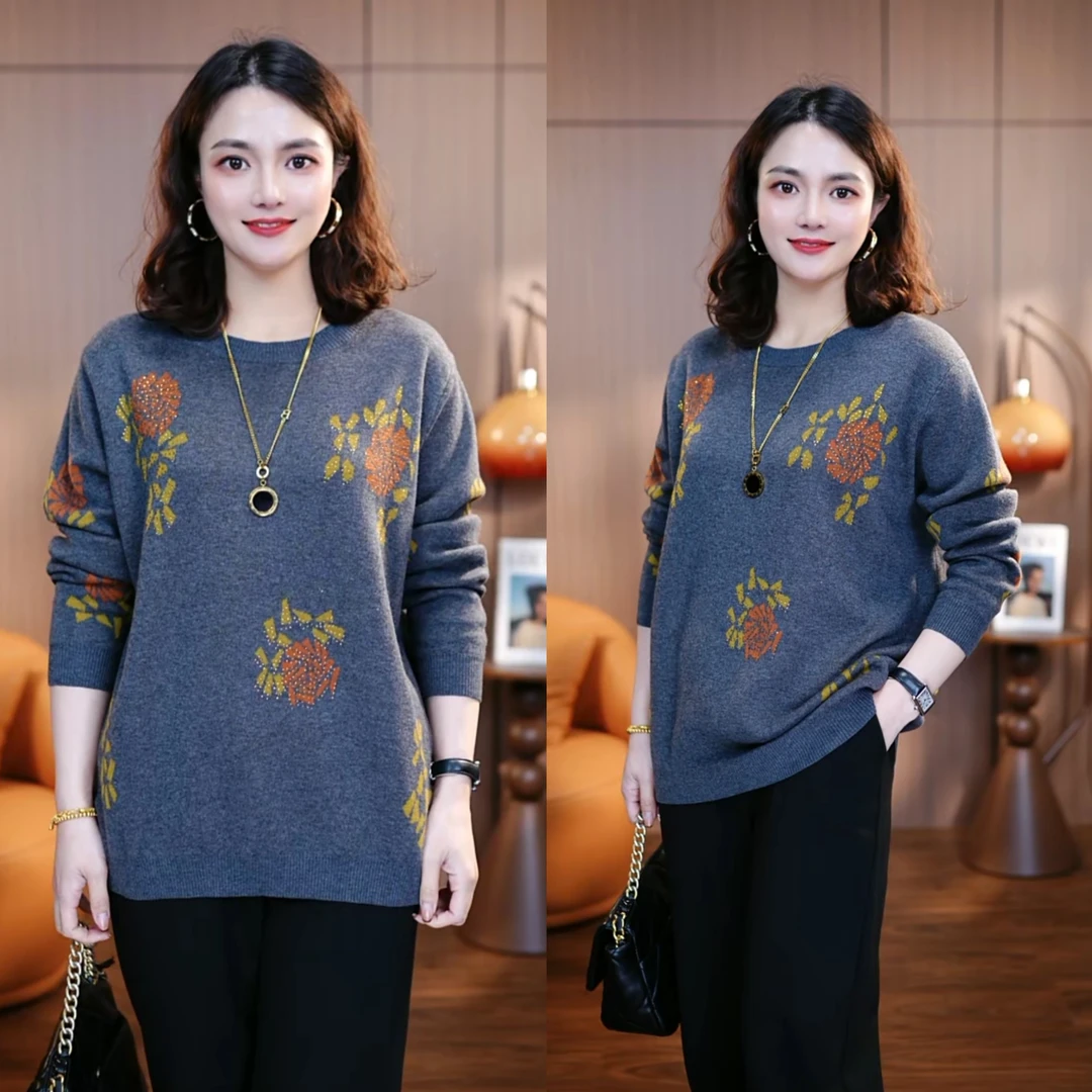 向阳织光-2025新款针织衫毛衣洋气女百搭冬季显瘦保暖宽松中老年