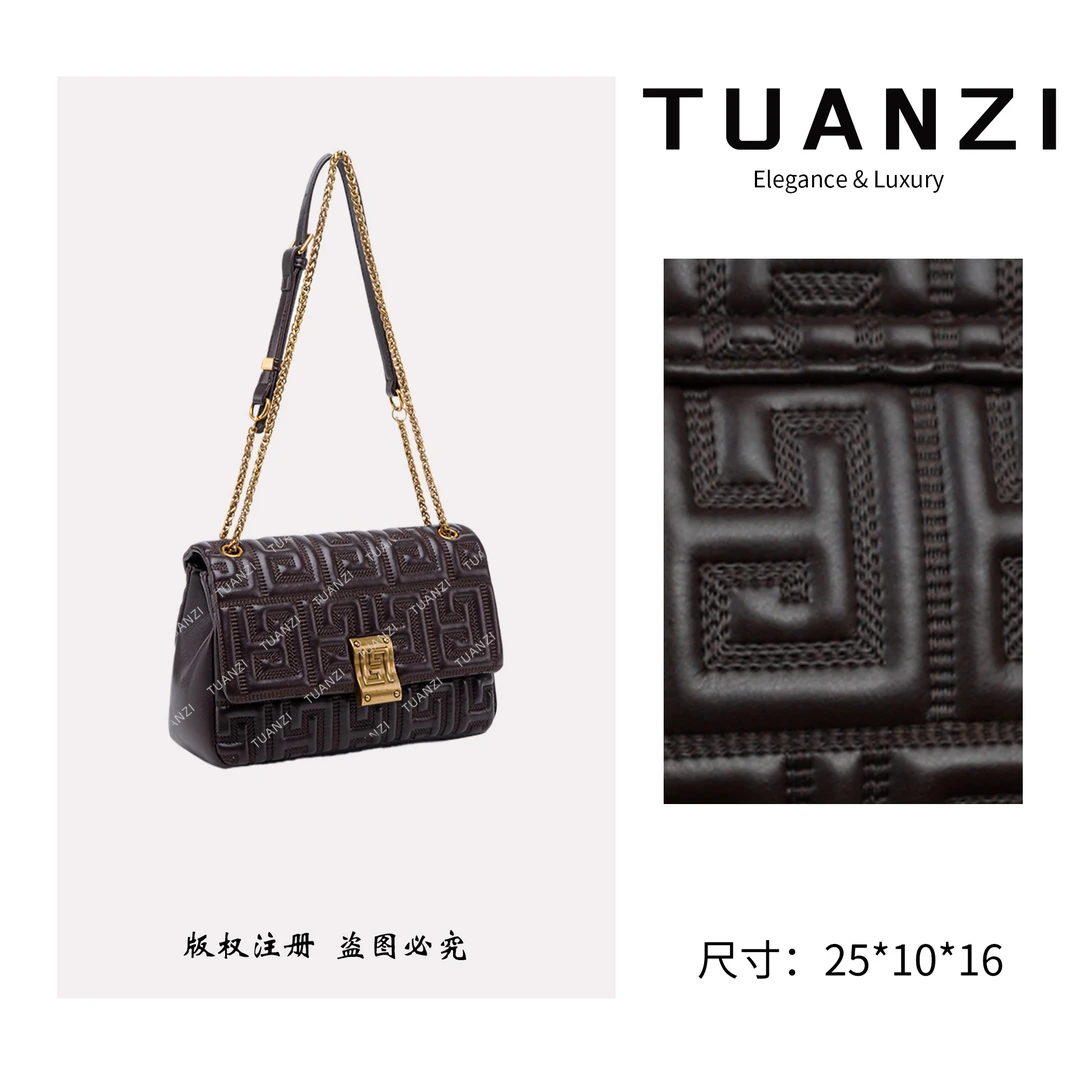 TUANZI『高端玩家』新款原创设计百搭单肩斜挎女包 QYX-6032-巧克力