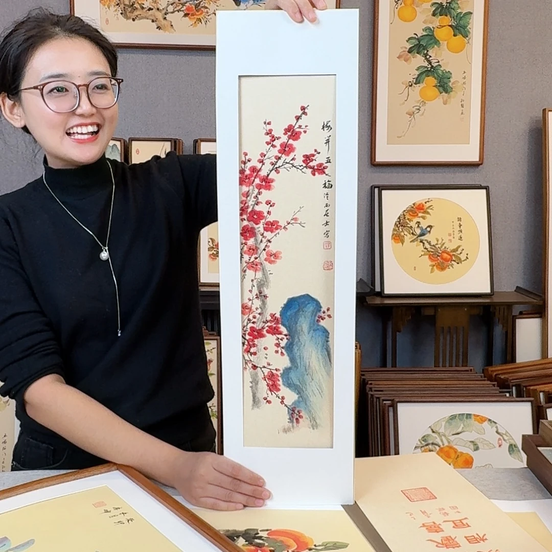 版画纯手绘，纯手写带框尺寸：20×70厘米