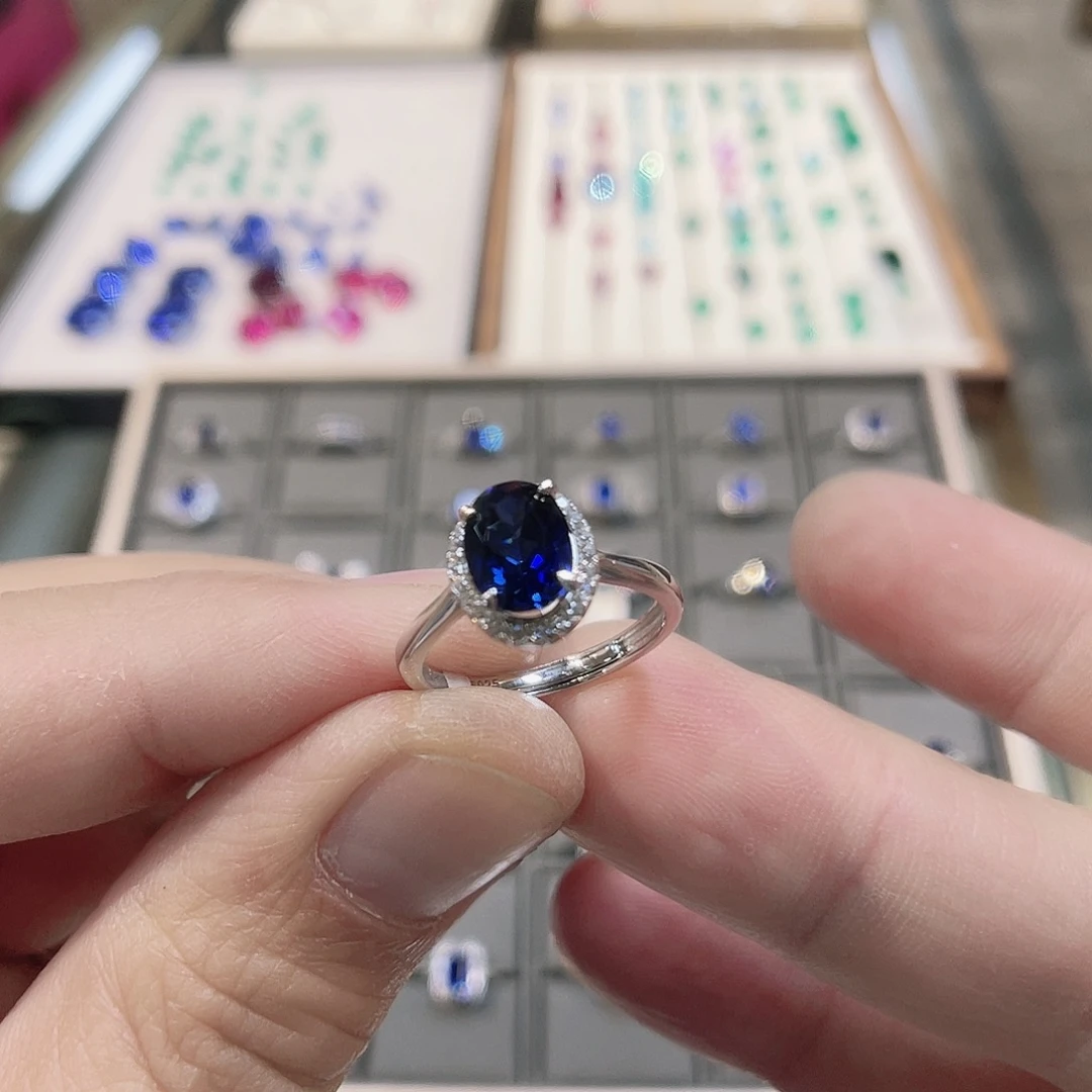 925银培育宝石实心s925银镶