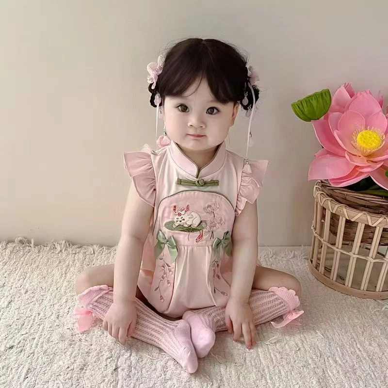 婴幼儿衣服女宝夏装洋气短爬薄款套头哈衣公主国风旗袍短裙包屁裙