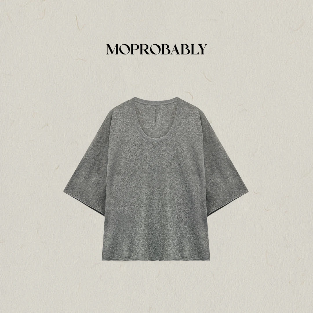 Moprobably李予诺「纸片衣」极简秋季舒适百搭宽松半袖T恤L5347033