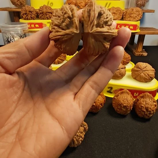 蓝***雪把件文玩核桃白狮子连体