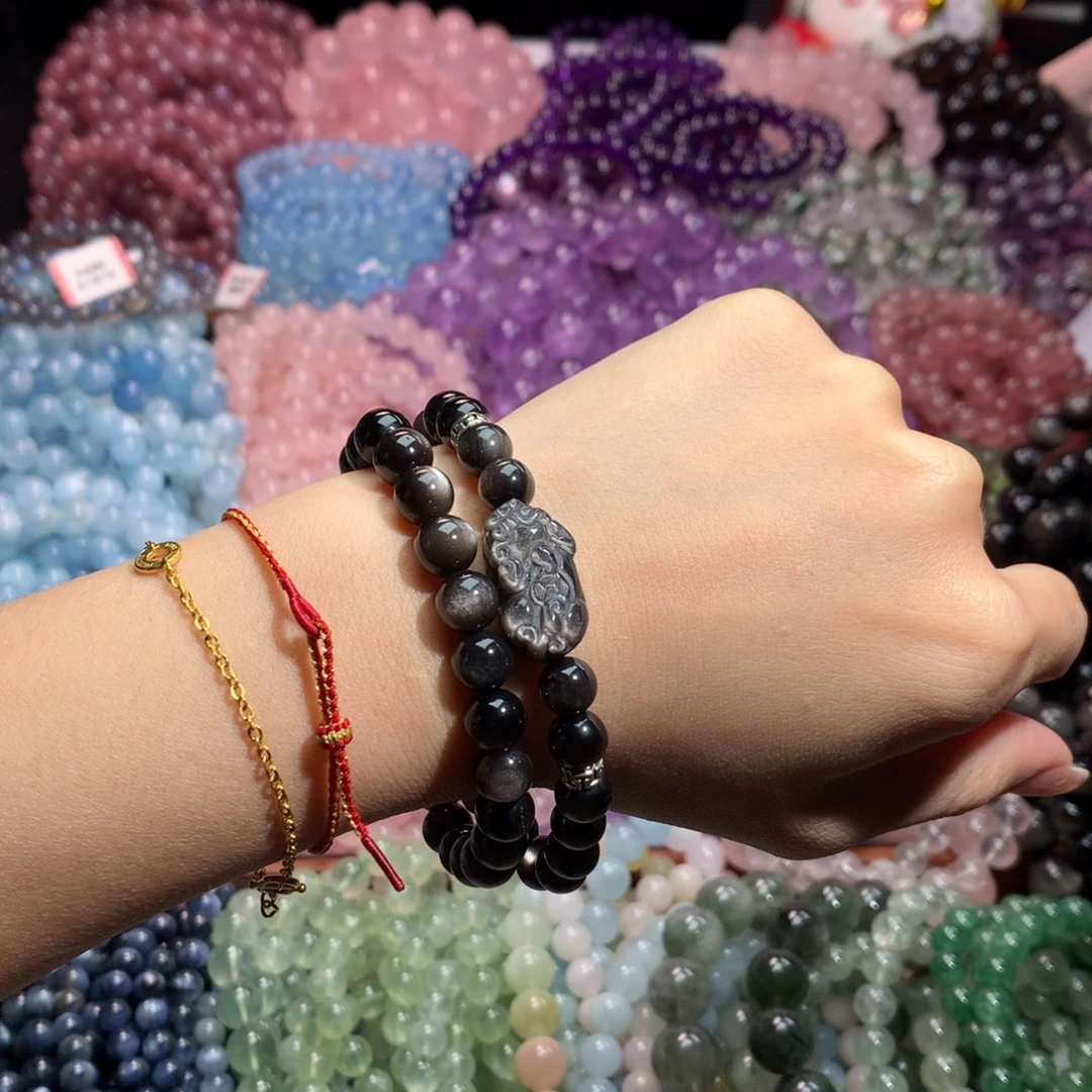 水晶手链未镶嵌银耀貔貅双圈设计款卡8