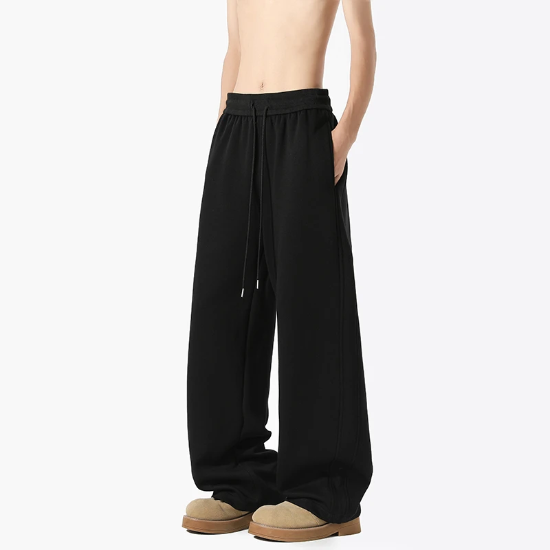 美式复古水洗弯刀卫裤男款秋冬季加绒阔腿裤子宽松bf慵懒风直筒裤