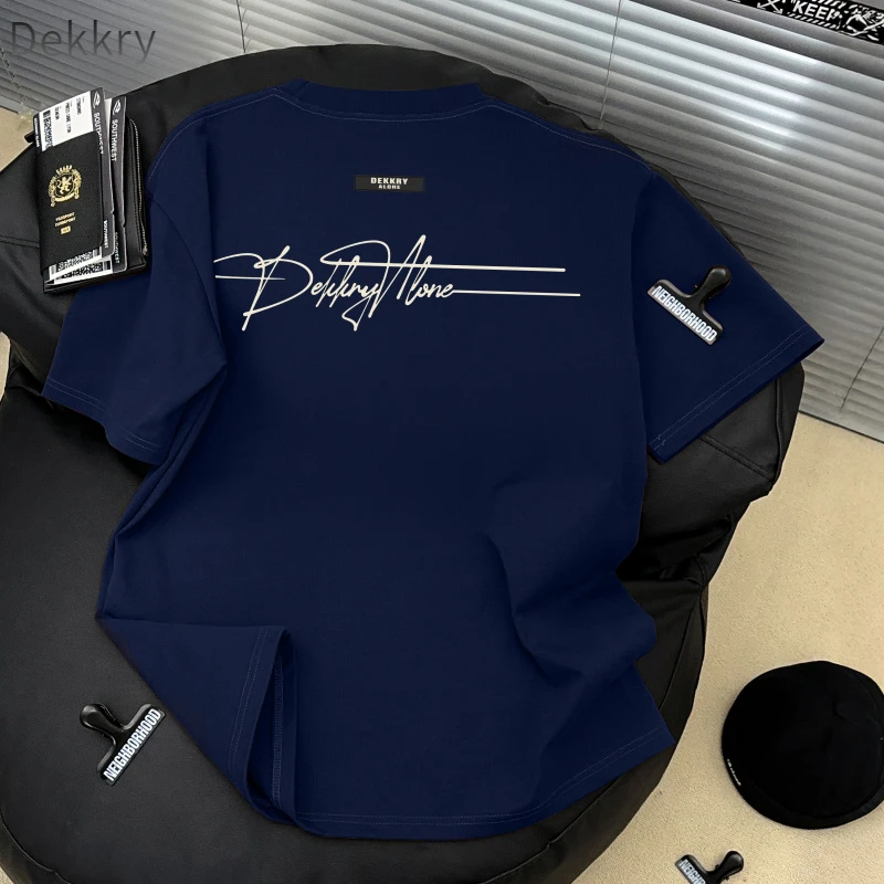Dekkry100%纯棉2025设计感字母印花短袖男女夏季潮流t恤宽松圆领