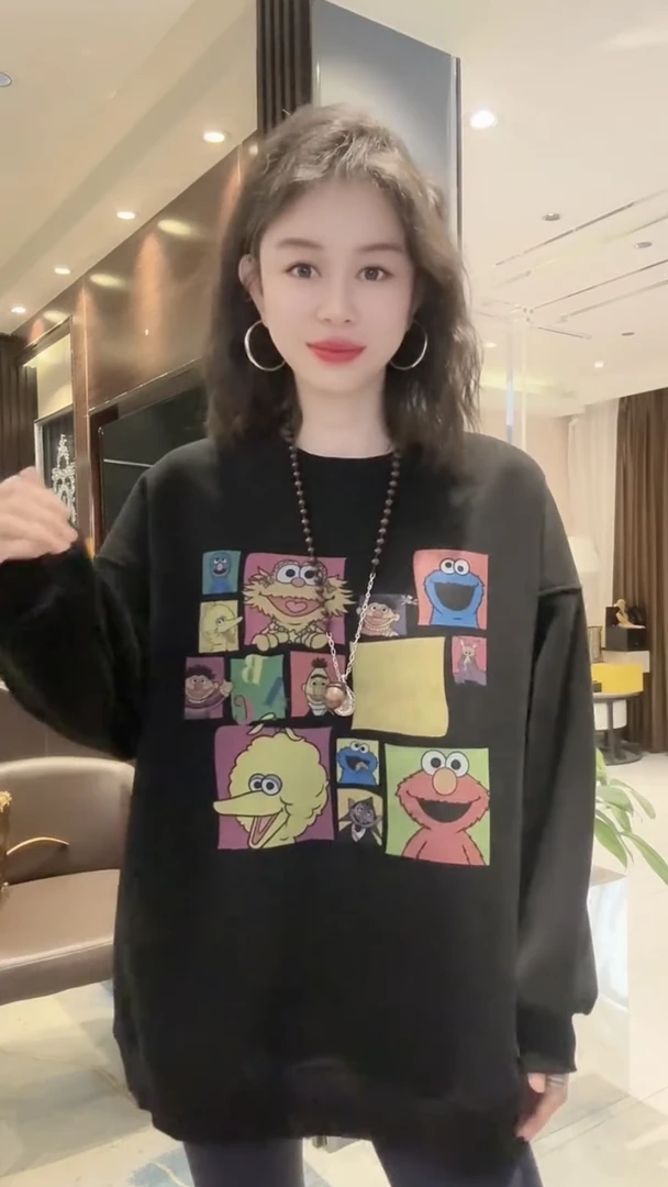 欧洲站2025年新款秋季宽松卫衣女减龄个性设计感大码卡通