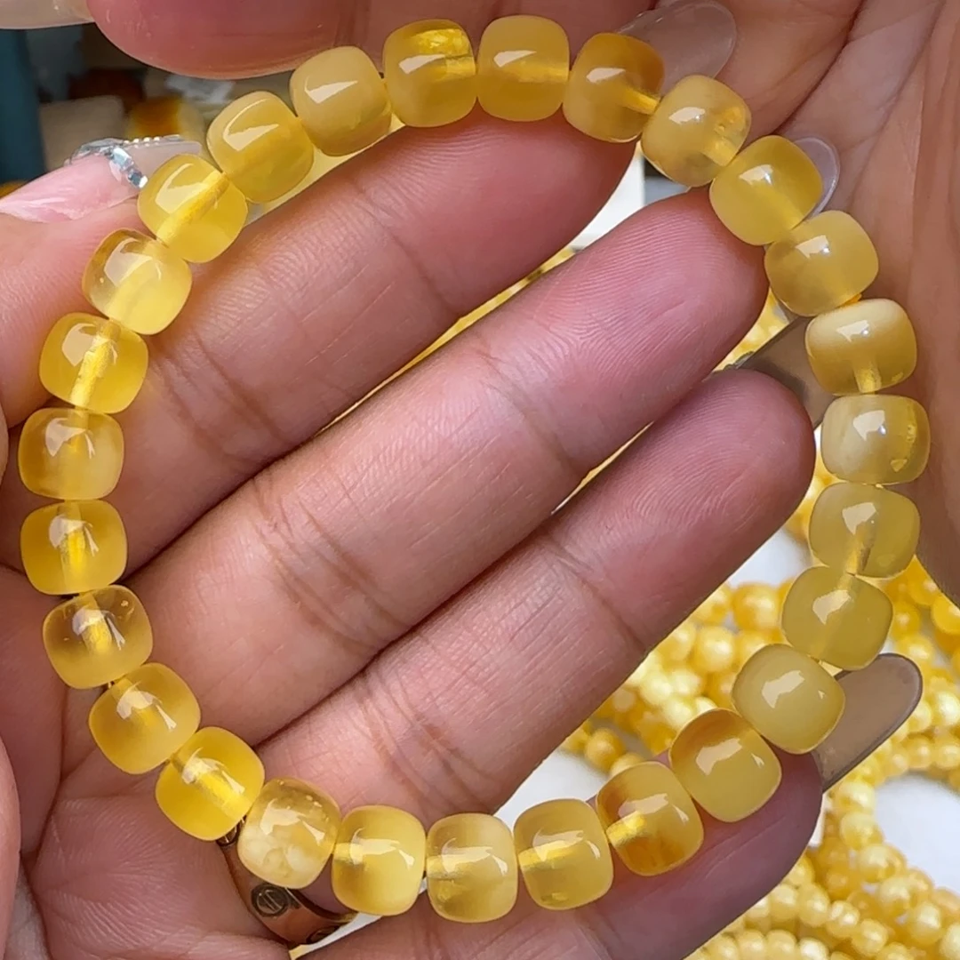 蜜蜡未镶嵌手链金绞蜜老型手串