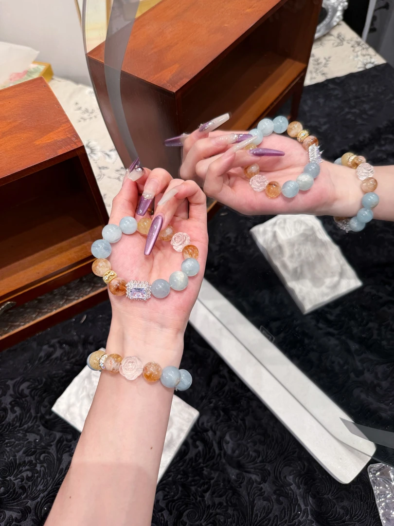 【乘风破浪】天然水晶黄塔晶手串女生显白温柔海蓝宝金发晶手链
