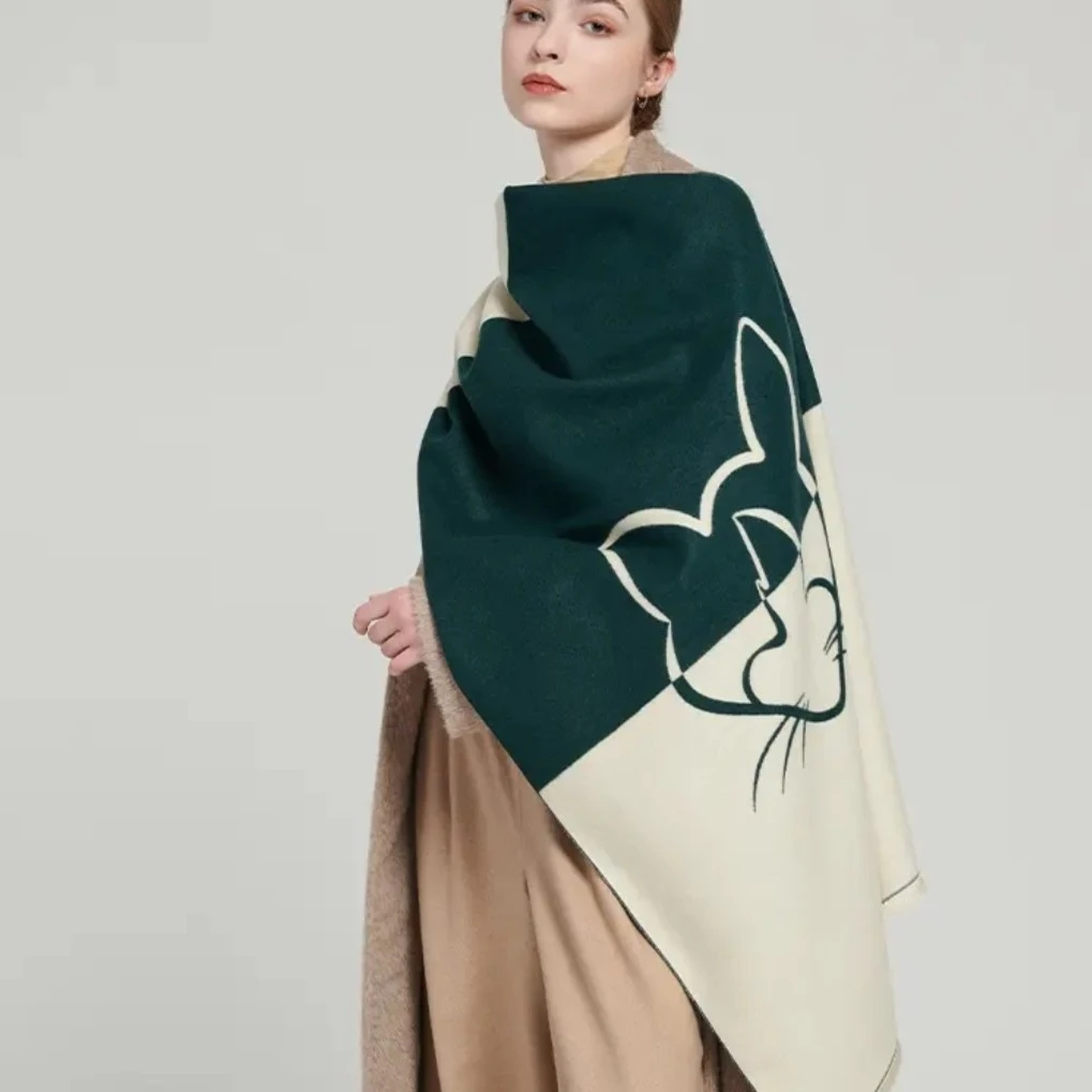 Hepburn Cat 赫本猫法式围巾轻奢不起球女保暖百搭厚款披肩极简风