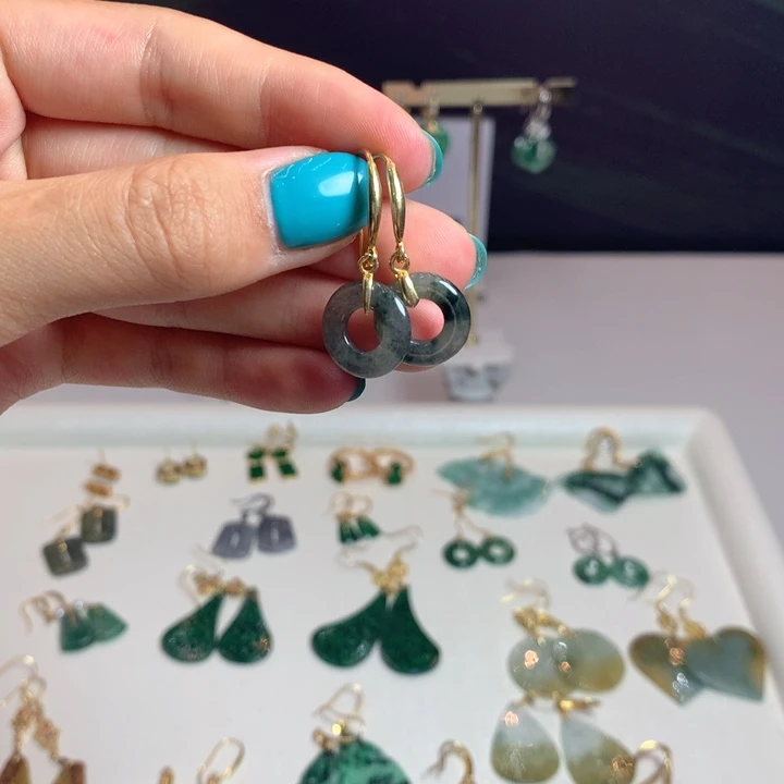 翡翠银S925镶嵌耳坠耳饰