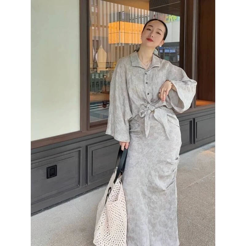 ECRIVAIN  不对称侧压褶长半裙