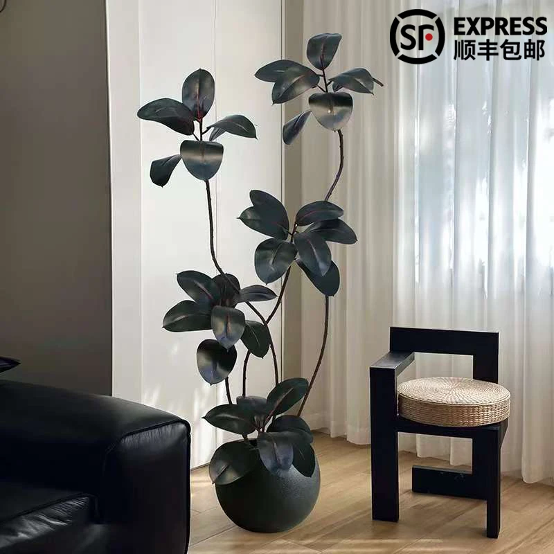 仿真绿植黑金刚高端轻奢橡皮树仿生植物室内客厅落地假树盆栽假花