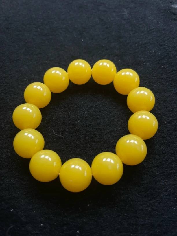 精品蜜蜡圆珠单圈气质手串鸡油黄时尚轻奢素圈珠珠女款