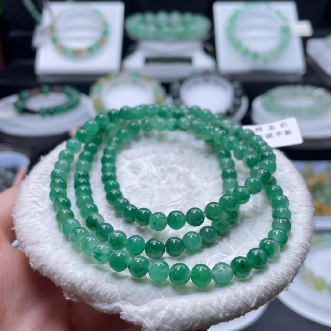 石英质玉（非洲翠）未镶嵌手串阳绿项链108颗