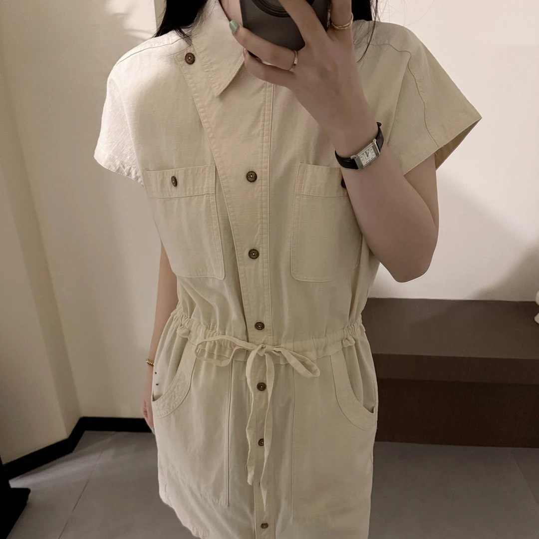 韩系ins时尚休闲百搭气质宽松显瘦翻领连衣裙女-M25212363
