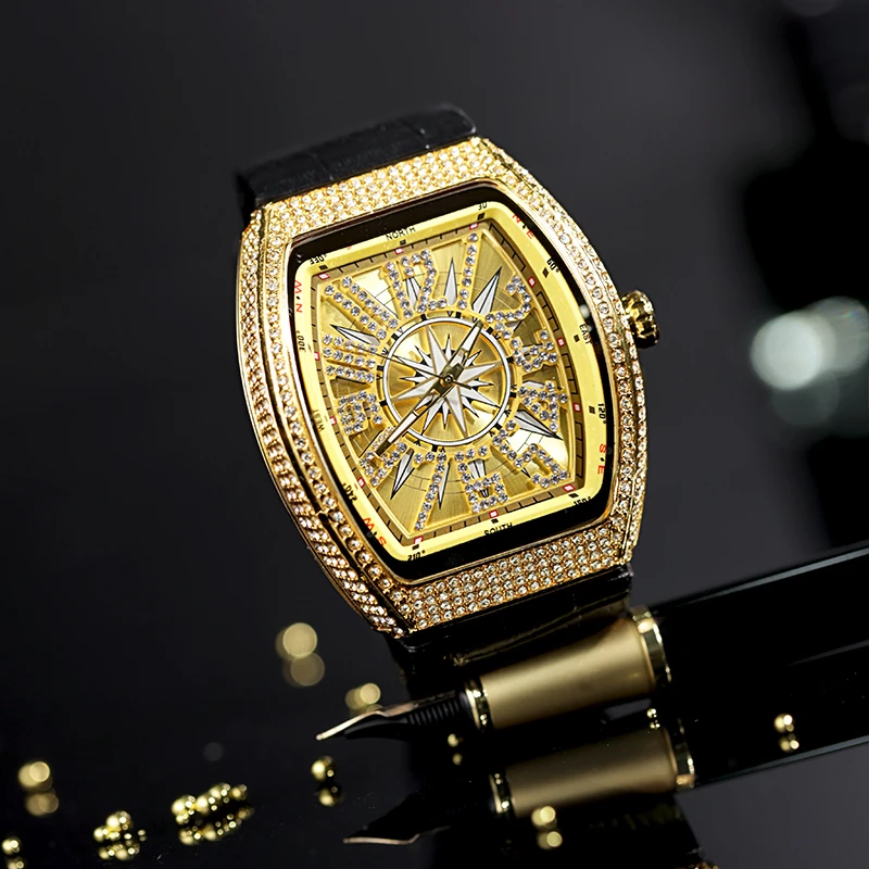 太阳神/24K真金真钻/全自动机械酒桶形男士高端腕表-R803