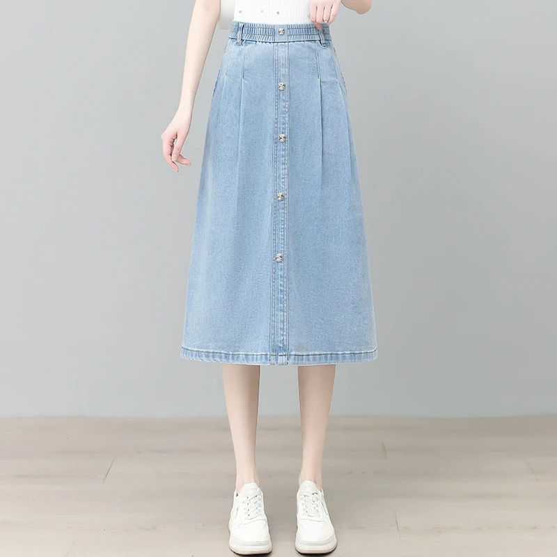 牛仔半身裙女2025夏季新款高腰宽松垂感中长款梨形身材Aa字伞裙薄