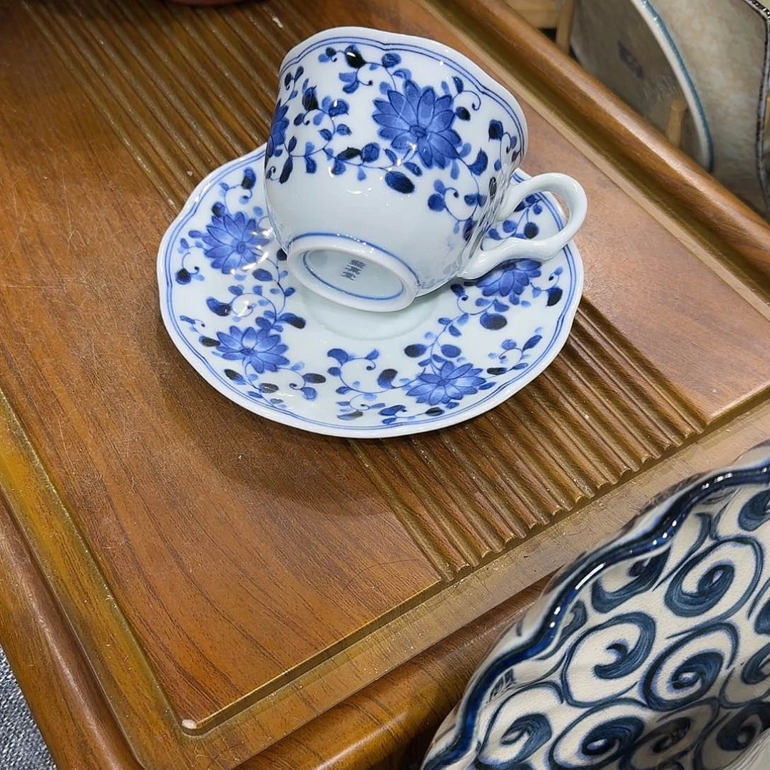 一***花瓷蓝凛堂釉下彩咖啡杯一套特价
