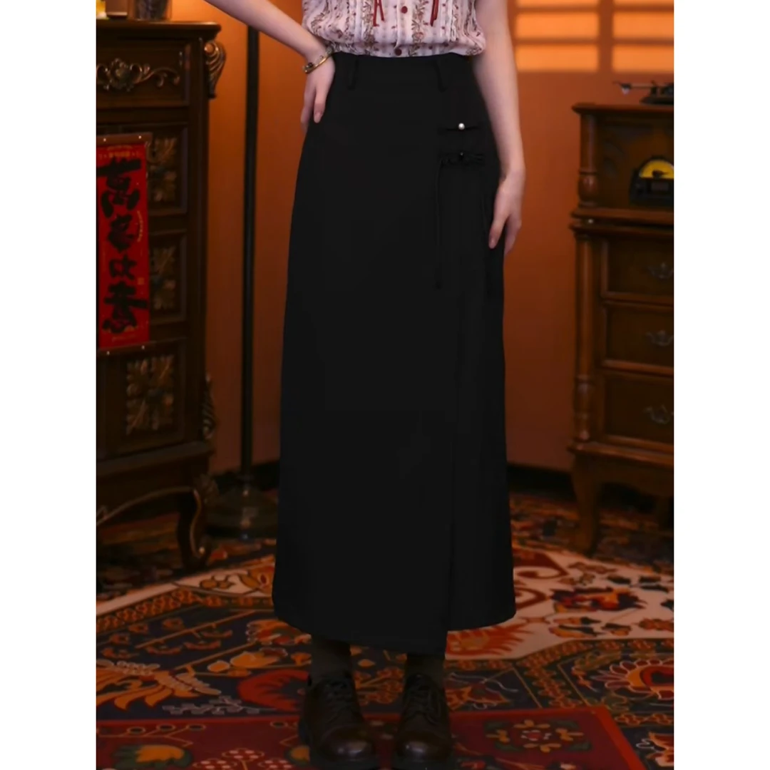 蒋肉肉【黑茶相伴】港风气质复古百搭显瘦高腰长款裙裤02503