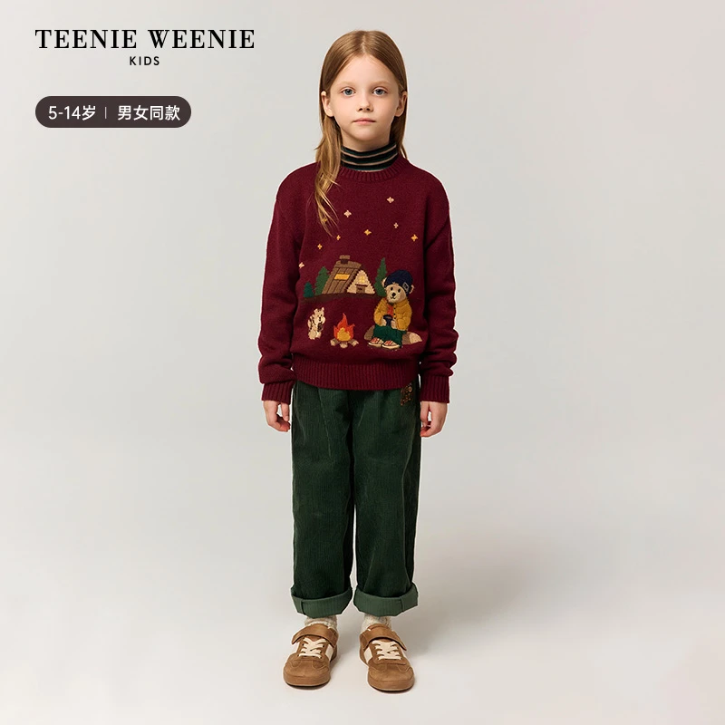 TeenieWeenie Kids小熊童装25年秋冬可爱圆领套头毛衣TKKW258973N