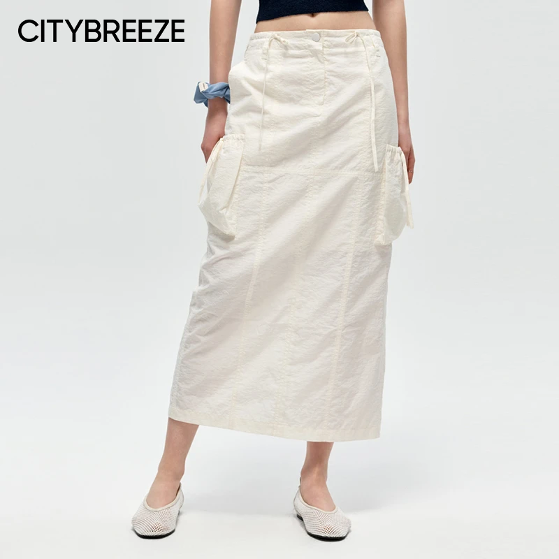 韩国CITYBREEZE尼龙长裙女夏季女时尚高腰中长款梭织宽松【梦一】
