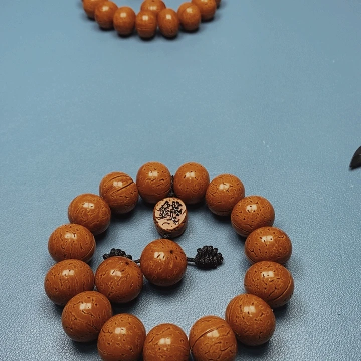 荭*桃核手串算盘19花皮色差15颗