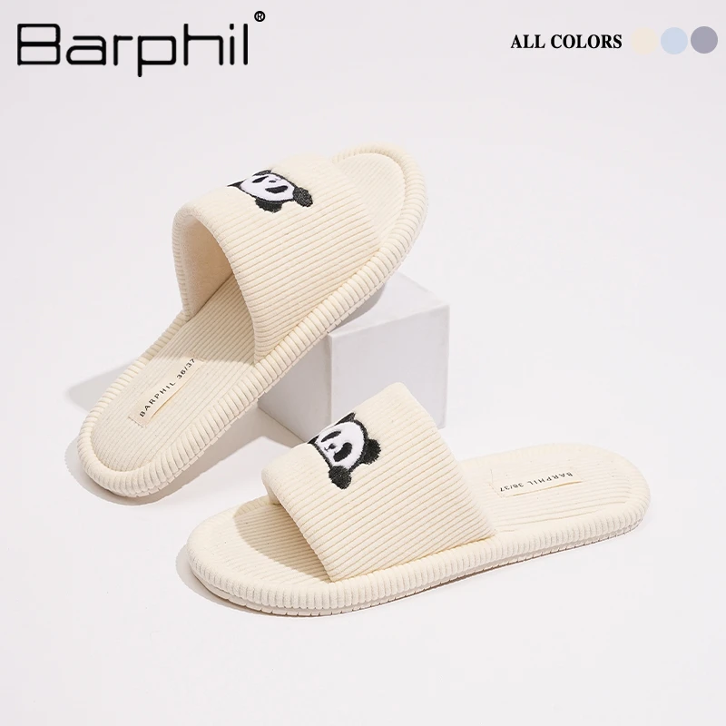 Barphil情侣棉拖鞋2025新款室内家居防滑耐磨刺绣熊猫凉拖鞋女士
