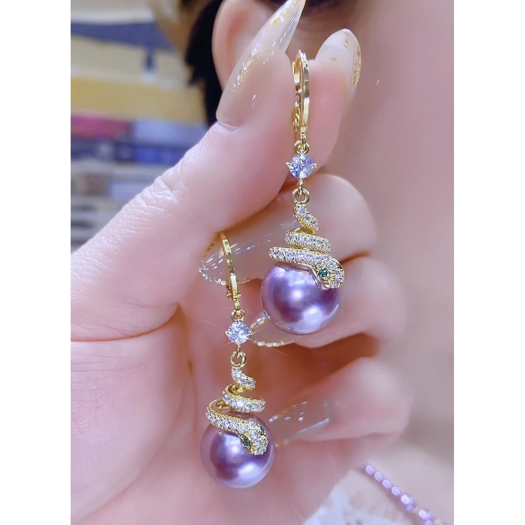 铜合金合成锆石耳饰 轻奢气质【蛇来运转】时尚百搭珠珠耳环长款