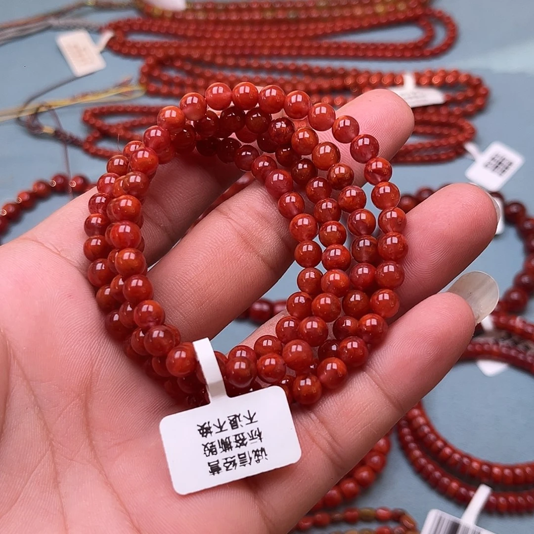 未镶嵌手链南红玛瑙玫红卡6 +