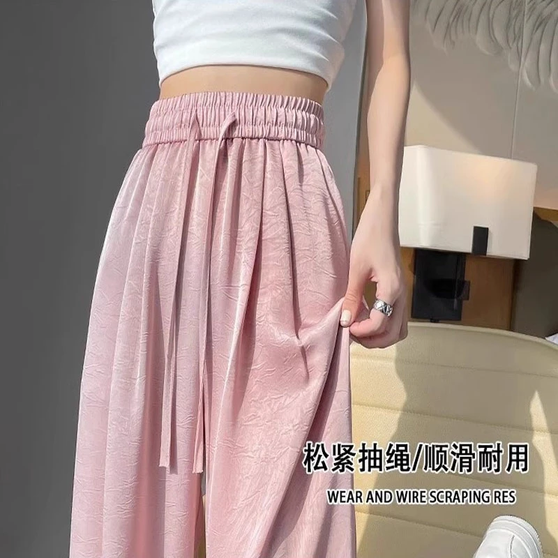 啄木鸟提花醋酸缎面阔腿裤女夏季薄款高腰宽松休闲垂感防晒凉凉裤