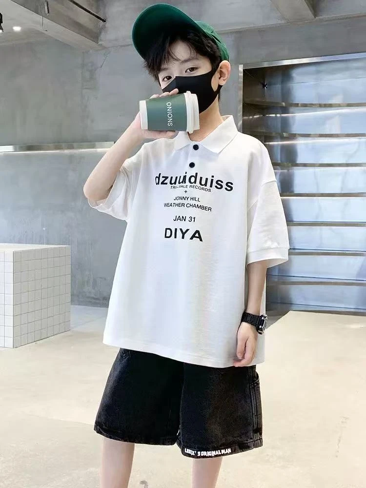 502260 男童T恤2025新款短袖POLO领·洋气上衣中大童休闲韩版半袖