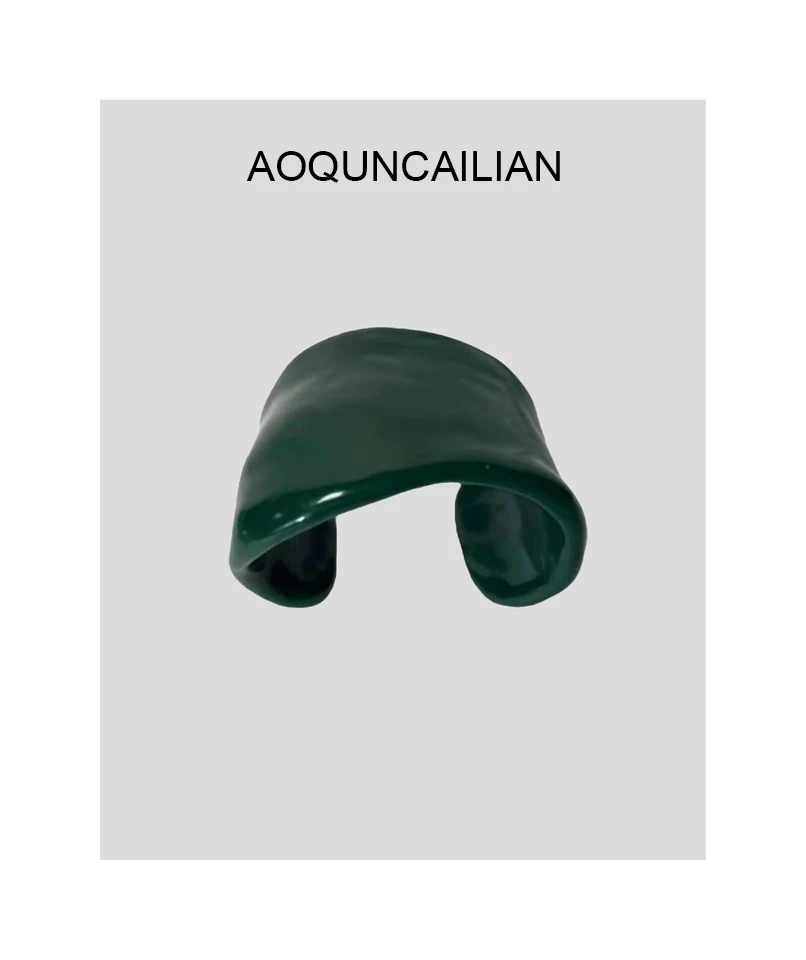 非金属树脂手镯 AoQunCaiLian简约宽边不规则古风墨绿手镯-GG5545
