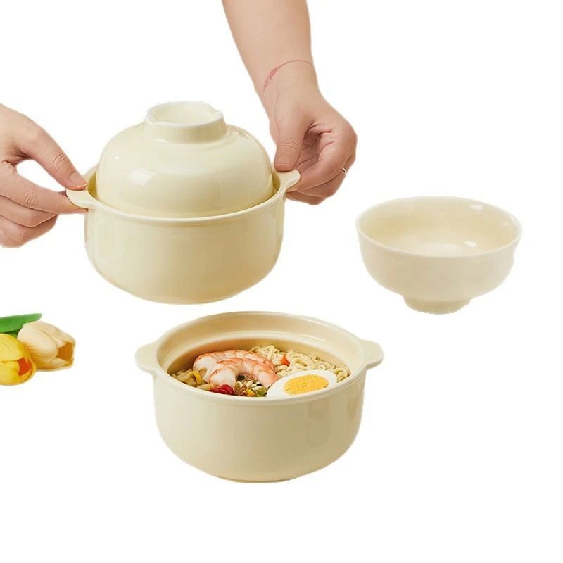 圆形学生带盖宿舍碗筷泡面碗方便面碗用陶瓷可爱简约套装餐具酸奶