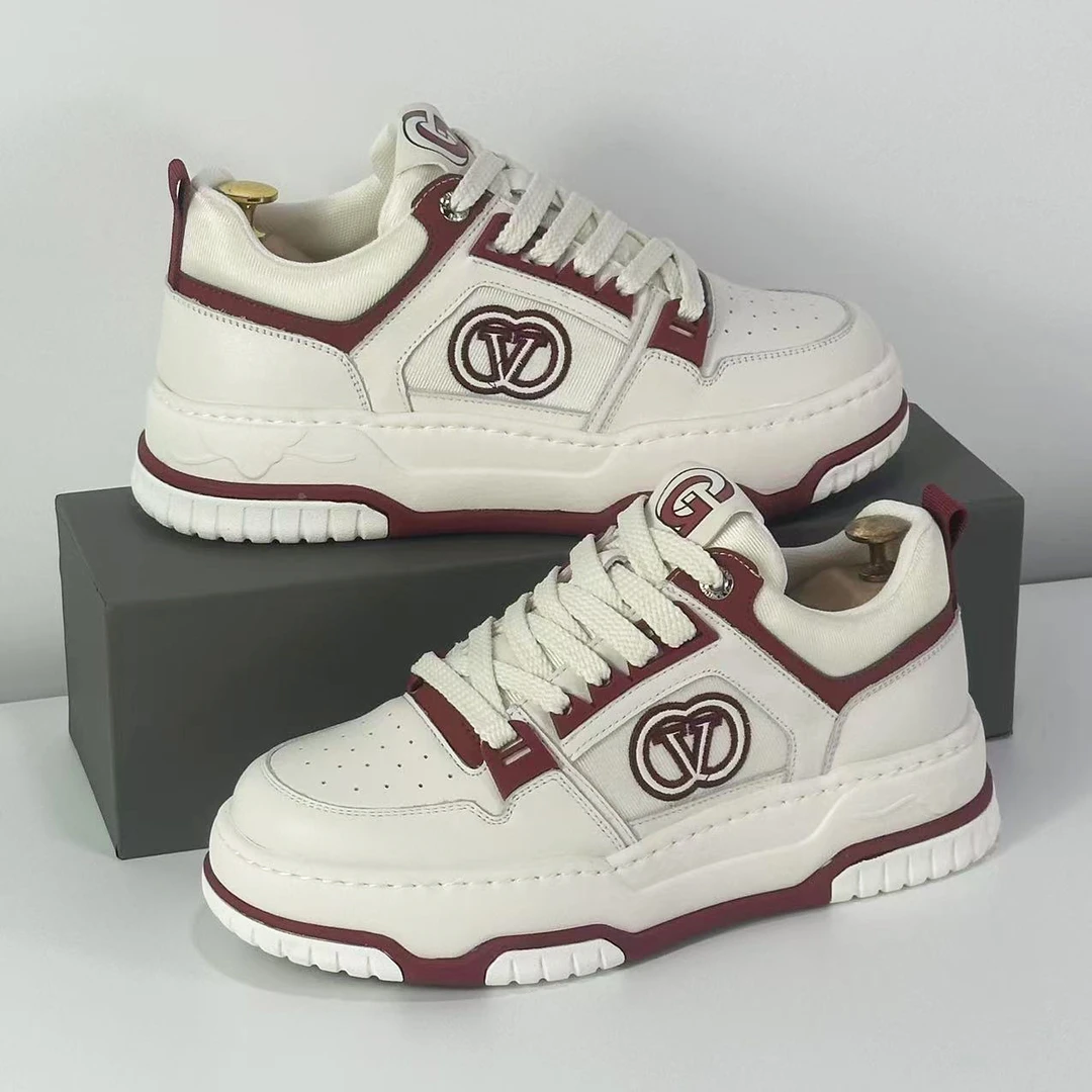 头层牛皮新款男士板鞋厚底增高真皮鞋子时尚白轻奢潮流运动潮鞋