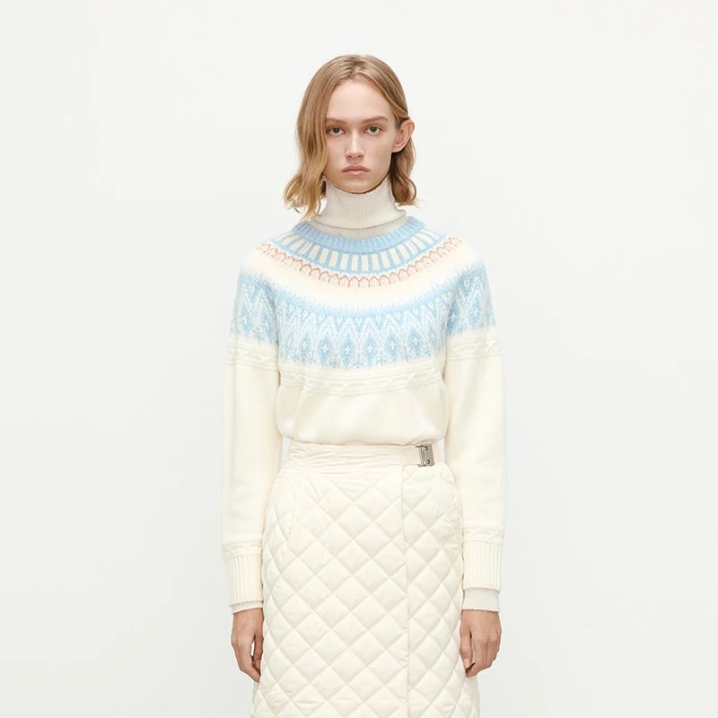 羊织道松果&驯鹿 绵羊毛针织衫2024冬新款费尔岛提花圣诞毛衣内搭