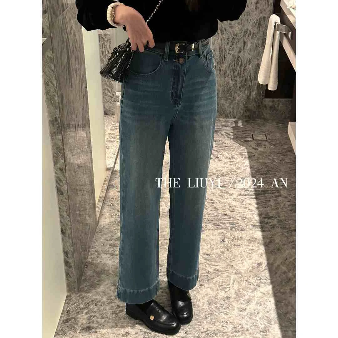 【LIUYI】冬季加绒高腰牛仔烟管裤49284