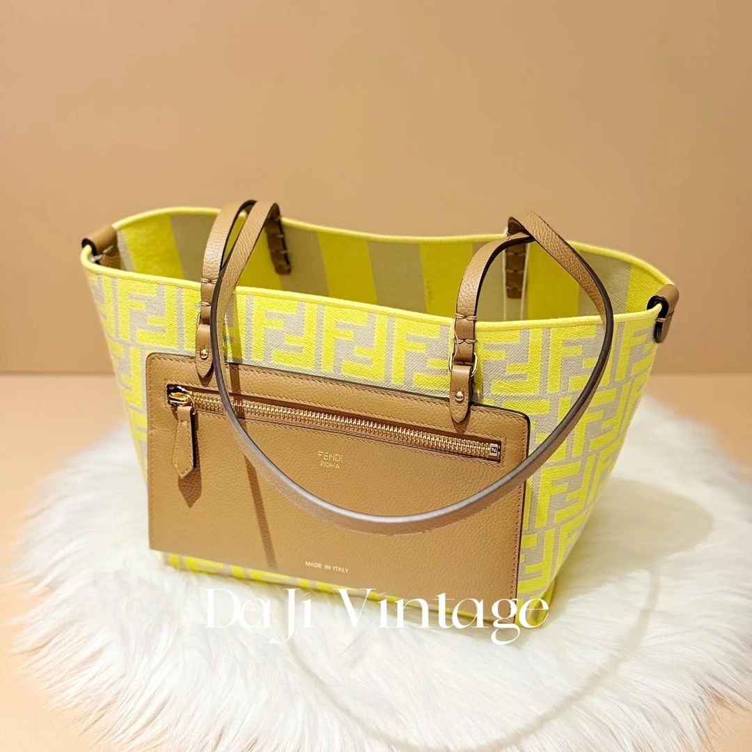 99新 FENDI/芬迪 大吉中古/fendi芬迪FF老花黄色托特手提单肩包