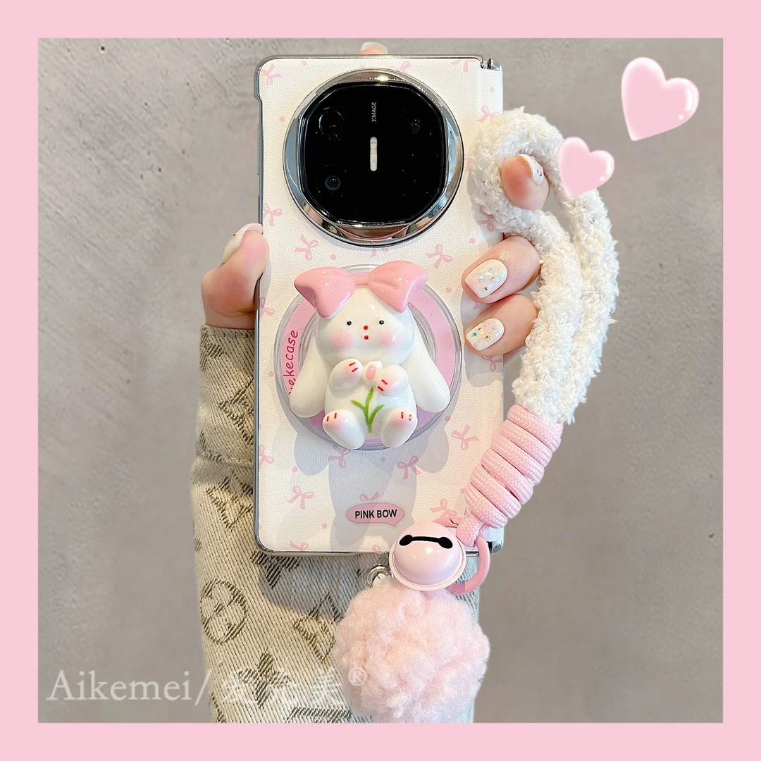 适用华为mateX6折叠屏手机壳MateX5典藏版粉蝴蝶结X3兔子磁吸支架