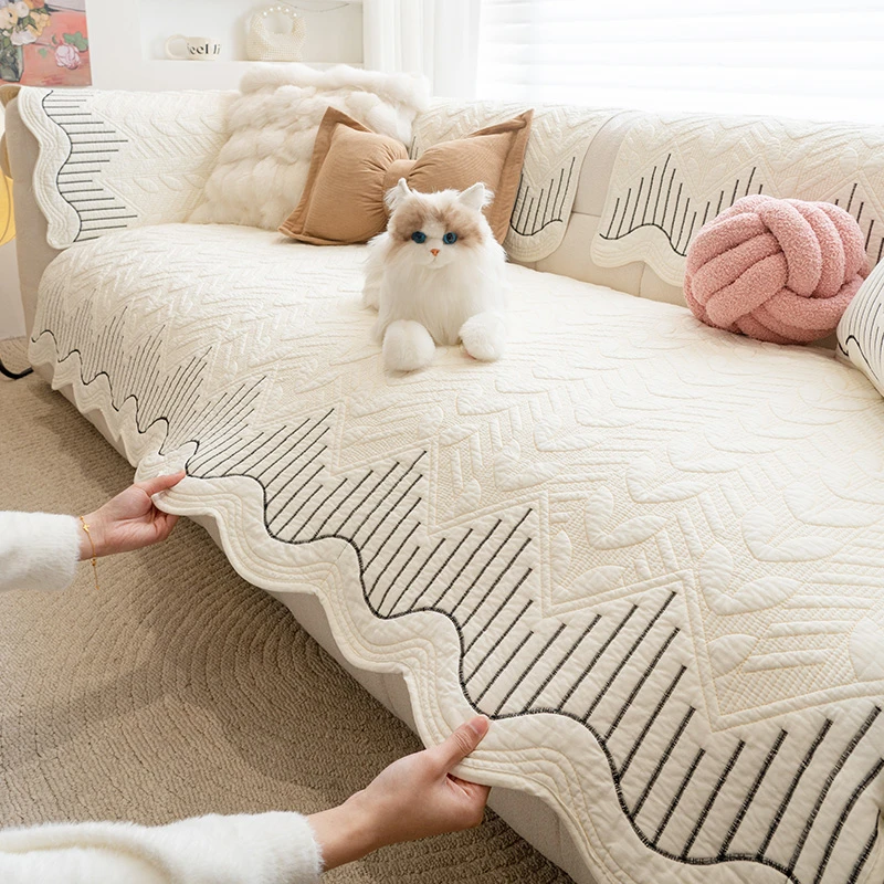 （如愿）法式奶油风沙发垫2025新款四季通用高级感固定防滑皮沙发巾