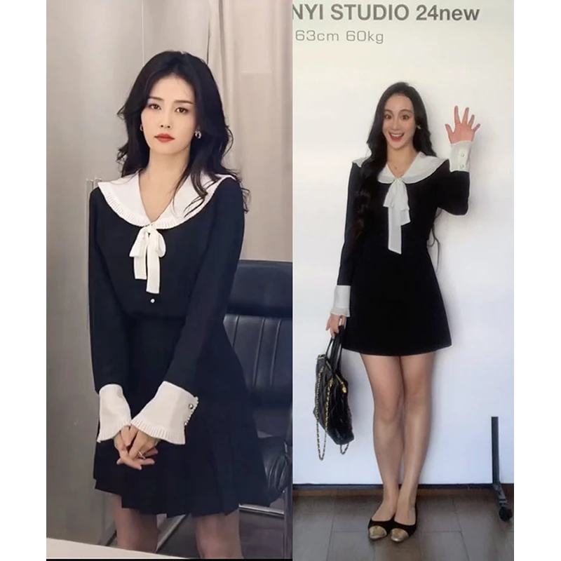 XINYI【白鹿穿搭】春季娃娃领上衣+高腰半裙显瘦两件套X625A00340