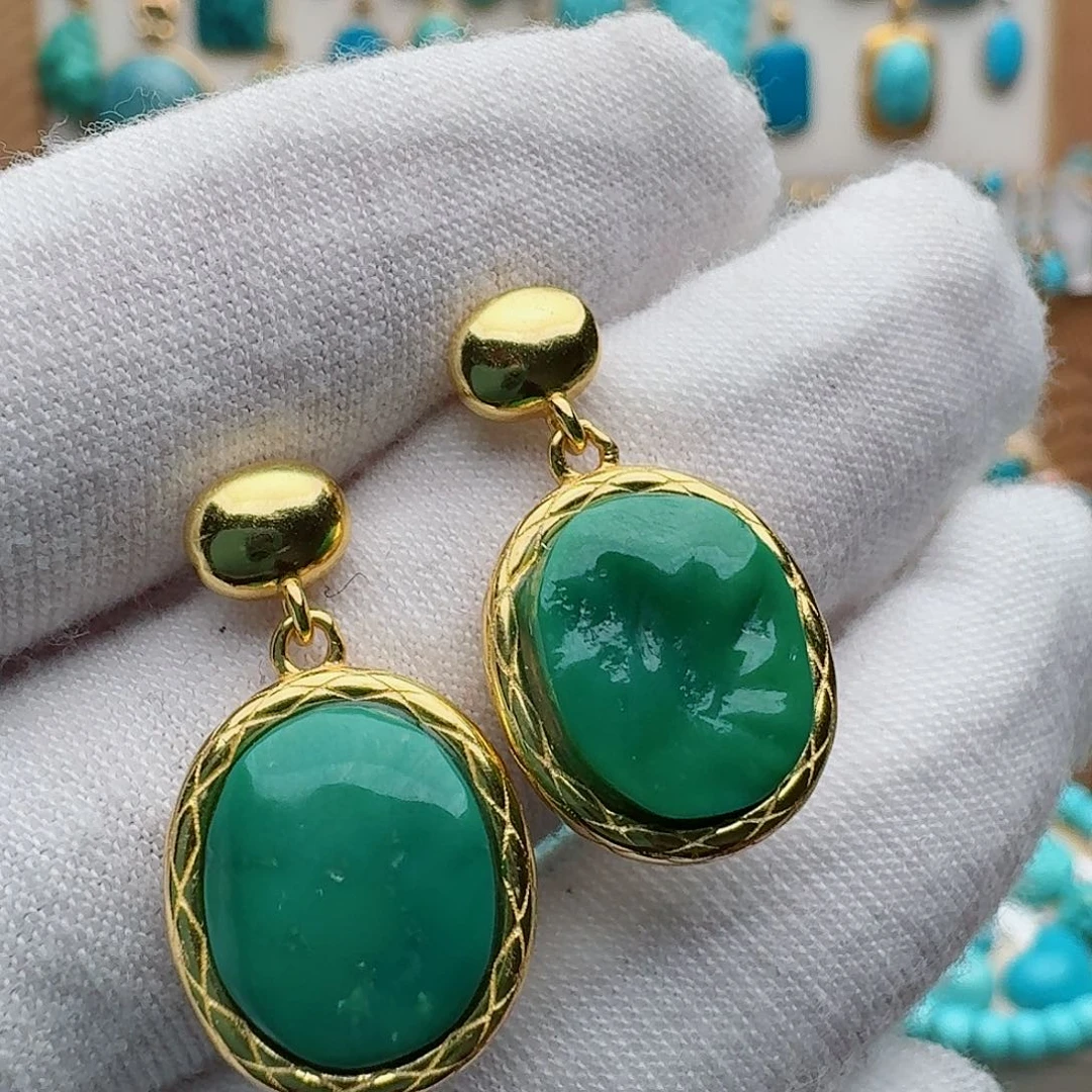 绿松石银S925镶嵌耳饰