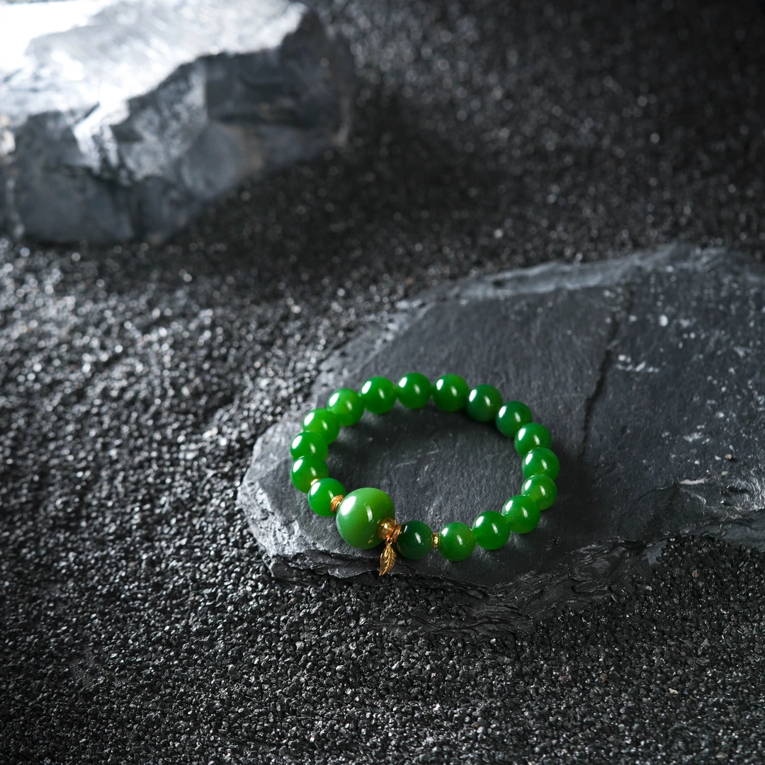 『博姐』·春安丨和田玉辣色碧玉18K金典藏级手串约9mm*S6864气质