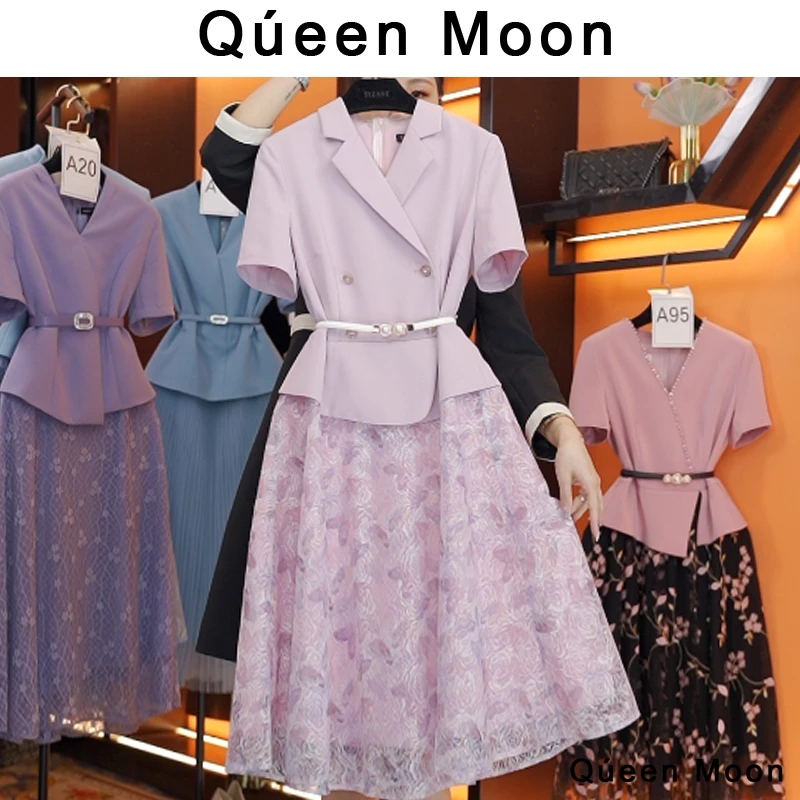 编码A90【QúeenMoon】经典轻奢百搭气质连衣裙拼接长裙 (定制女装)