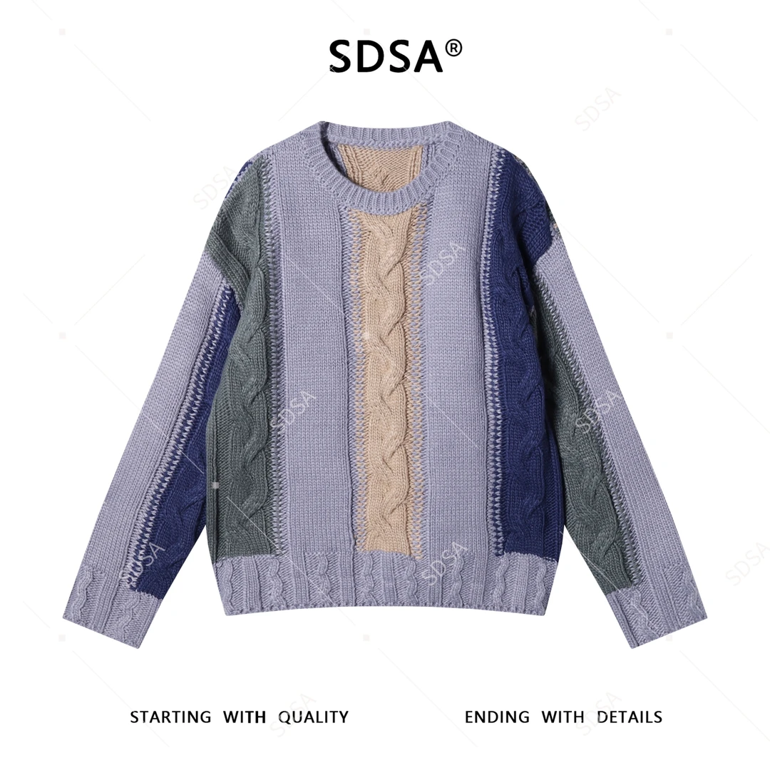 SDSA男士秋冬新款痞帅男装时尚撞色纽花圆领针织衫百搭套头毛衣